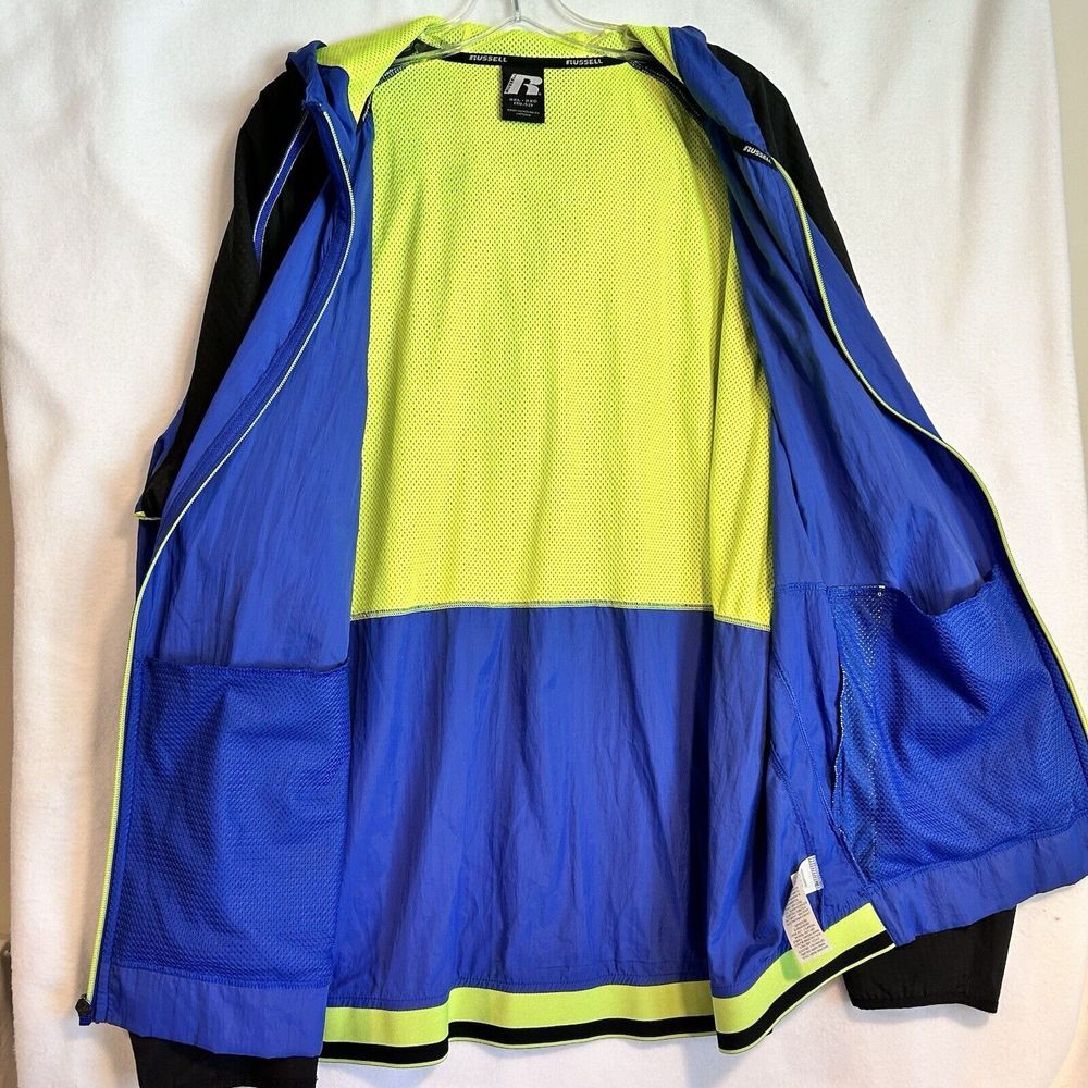 Russell Athletic Windbreaker Jacket Mens 2XL XXL Royal Blue Black Full Zip Hoody - Picture 12 of 13